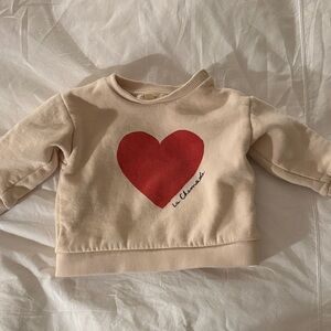 Petit Sezane Bay Heart Beige Sweatshirt, 12 mos